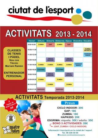 NUEVOS HORARIOS ACTIVIDADES CIUTAT DE L´ESPORT
