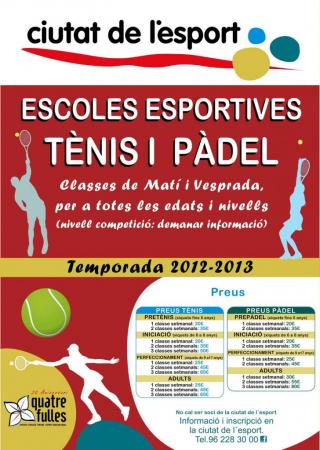 Escuelas deportivas Tenis y padel, temporada 2012 – 2013, Ciutat de l’esport